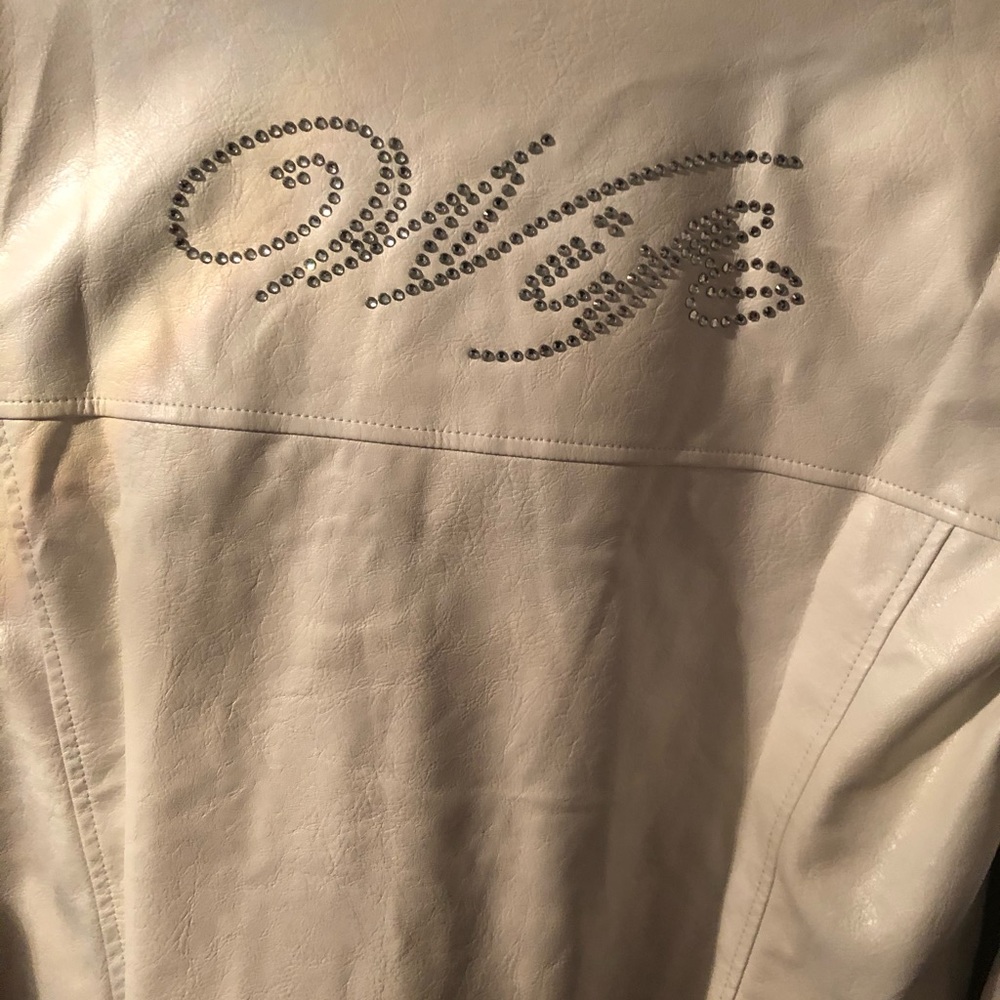 White Leather Jacker with Rhinestone Wife